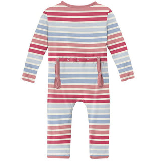 Girl's Print Bamboo Coverall with Zipper - Cotton Candy Stripe KicKee Pants