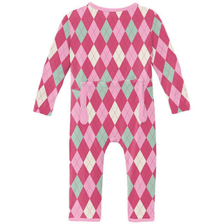 Girl's Print Bamboo Coverall with Zipper - Flamingo Argyle Baby & Toddler Sleepwear