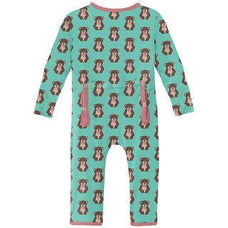 Girl's Print Bamboo Coverall with Zipper - Glass Teddy Bear Baby & Toddler Sleepwear