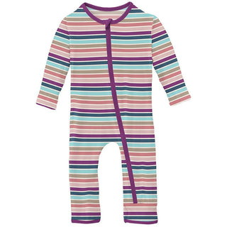 KicKee Pants Girl's Print Coverall with Zipper - Love Stripe