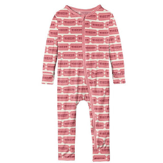 Girl's Print Bamboo Coverall with Zipper - Natural Game Tickets KicKee Pants