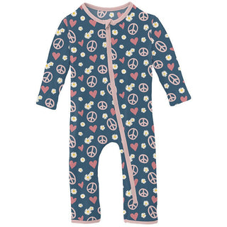 Girl's Print Bamboo Coverall with Zipper - Peace, Love and Happiness Baby & Toddler Sleepwear