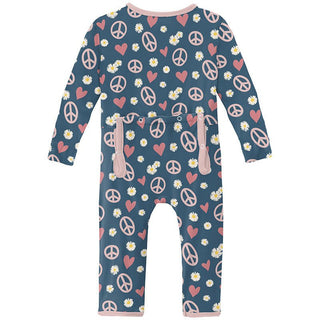 Girl's Print Bamboo Coverall with Zipper - Peace, Love and Happiness Baby & Toddler Sleepwear