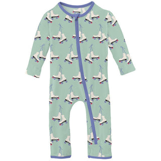 Girl's Print Bamboo Coverall with Zipper - Pistachio Roller Skates Baby & Toddler Sleepwear