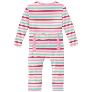 Girl's Print Bamboo Coverall with Zipper - Sock Hop Stripe KicKee Pants