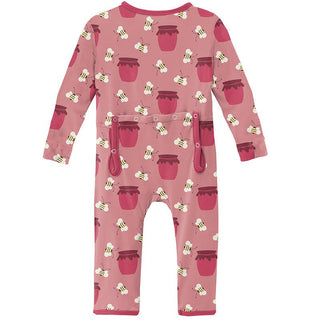 Girl's Print Bamboo Coverall with Zipper - Strawberry Bees & Jam Baby & Toddler Sleepwear