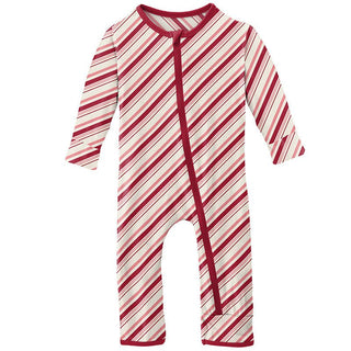 Girl's Print Bamboo Coverall with Zipper - Strawberry Candy Cane Stripe KicKee Pants