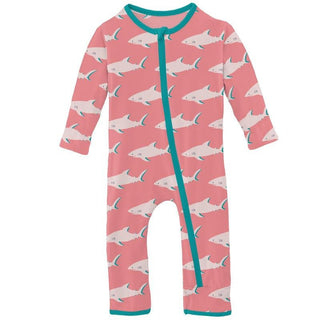 Girl's Print Bamboo Coverall with Zipper - Strawberry Sharky Baby & Toddler Sleepwear