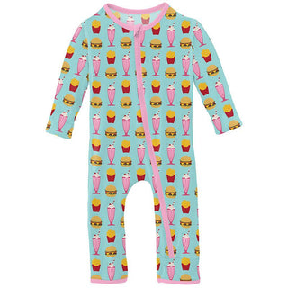 KicKee Pants Girl's Print Coverall with Zipper - Summer Sky Cheeseburger