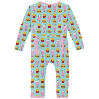 Girl's Print Bamboo Coverall with Zipper - Summer Sky Cheeseburger Baby & Toddler Sleepwear