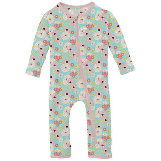 Girl's Print Bamboo Coverall with Zipper - Summer Sky Flower Power Baby & Toddler Sleepwear