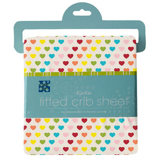 Girl's Print Bamboo Fitted Crib Sheet - Rainbow Hearts Bed Sheets