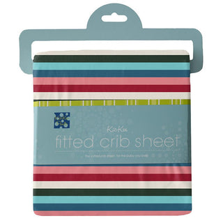 Girl's Print Bamboo Fitted Crib Sheet, Snowball Multi Stripe - One Size Bed Sheets