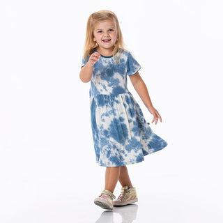 KicKee Pants Girl's Print Flutter Sleeve Twirl Dress - Deep Sea Tie Dye