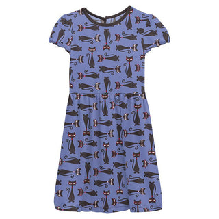 KicKee Pants Girl's Print Flutter Sleeve Twirl Dress - Forget Me Not Cool Cats