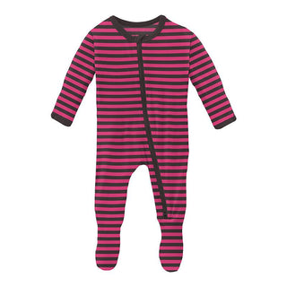 Girl's Print Bamboo Footie with 2-Way Zipper - Awesome Stripe Baby & Toddler Sleepwear