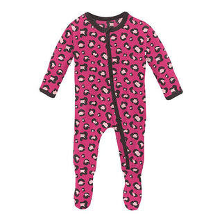 Girl's Print Bamboo Footie with 2-Way Zipper - Calypso Cheetah KicKee Pants