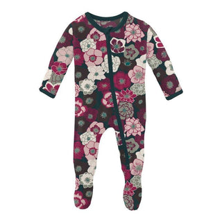 KicKee Pants Girl's Print Footie with 2-Way Zipper - Hellebores