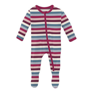 KicKee Pants Girl's Print Footie with 2-Way Zipper - Jingle Bell Stripe