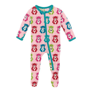 Girl's Print Bamboo Footie with 2-Way Zipper - Lotus Happy Teddy Baby & Toddler Sleepwear