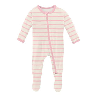 Girl's Print Bamboo Footie with 2-Way Zipper - Lotus Sweet Stripe Baby & Toddler Sleepwear