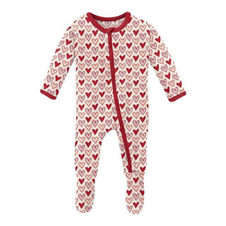 Girl's Print Bamboo Footie with 2-Way Zipper - Natural Heart Doodles Baby & Toddler Sleepwear