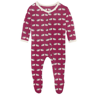 Girl's Print Bamboo Footie with Snaps - Berry Cow (15ANV) KicKee Pants