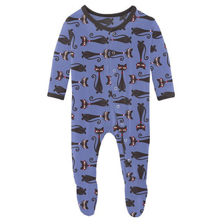 Girl's Print Bamboo Footie with Snaps - Forget Me Not Cool Cats Baby & Toddler Sleepwear