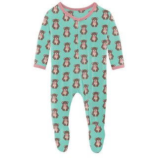 Girl's Print Bamboo Footie with Snaps - Glass Teddy Bear Baby & Toddler Sleepwear