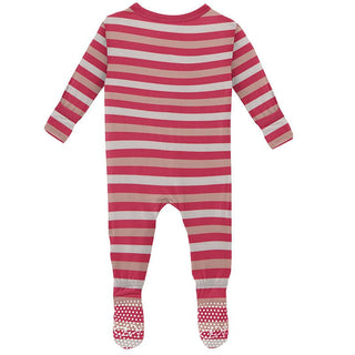 Girl's Print Bamboo Footie with Snaps - Hopscotch Stripe KicKee Pants