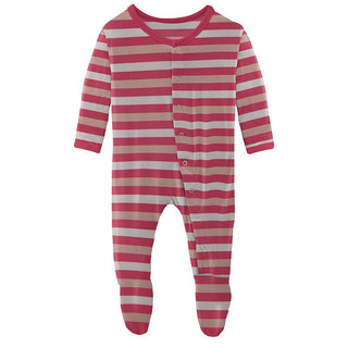 Girl's Print Bamboo Footie with Snaps - Hopscotch Stripe KicKee Pants