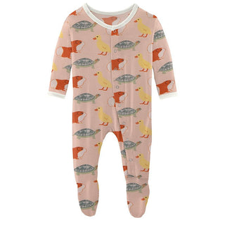 Girl's Print Bamboo Footie with Snaps - Peach Blossom Class Pets KicKee Pants