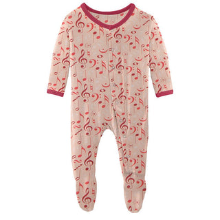 Girl's Print Bamboo Footie with Snaps - Peach Blossom Music Class Baby & Toddler Sleepwear