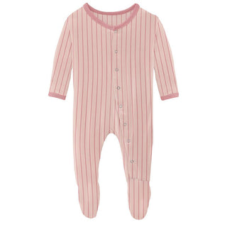 Girl's Print Bamboo Footie with Snaps - Pinstripe KicKee Pants