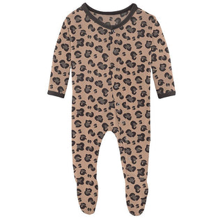 KicKee Pants Girls Print Footie with Snaps - Suede Cheetah 15ANV