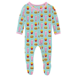 Girl's Print Bamboo Footie with Snaps - Summer Sky Cheeseburger Baby & Toddler Sleepwear