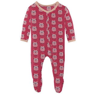 KicKee Pants Girls Print Footie with Snaps - Taffy Wise Owls