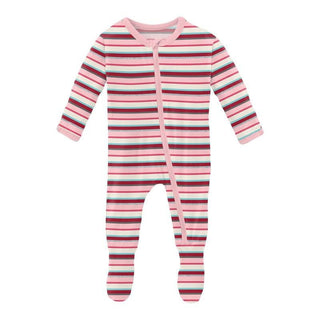 Girl's Print Bamboo Footie with Zipper - Anniversary Bobsled Stripe (WCA22) Baby & Toddler Sleepwear