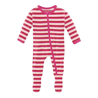 Girl's Print Bamboo Footie with Zipper - Anniversary Candy Stripe Baby & Toddler Sleepwear