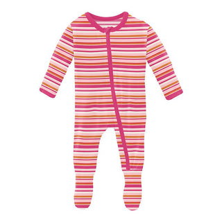 Girl's Print Bamboo Footie with Zipper - Anniversary Sunset Stripe KicKee Pants