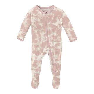 KicKee Pants Girl's Print Footie with Zipper - Baby Rose Tie Dye