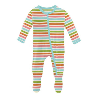 Girl's Print Bamboo Footie with Zipper - Beach Day Stripe Baby & Toddler Sleepwear