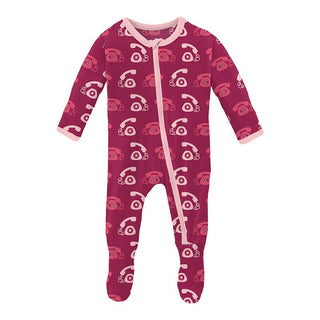 KicKee Pants Girls Print Footie with Zipper - Berry Telephone 15ANV