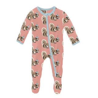 Girl's Print Bamboo Footie with Zipper - Blush Squirrel with Flower Hat Baby & Toddler Sleepwear