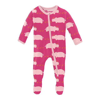 Girl's Print Bamboo Footie with Zipper - Calypso Hippo KicKee Pants