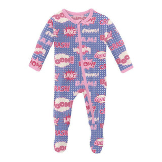 Girl's Print Bamboo Footie with Zipper - Forget Me Not Comic Onomatopoeia Baby & Toddler Sleepwear