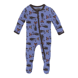 Girl's Print Bamboo Footie with Zipper - Forget Me Not Cool Cats Baby & Toddler Sleepwear