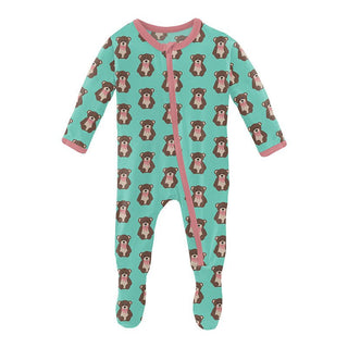 Girl's Print Bamboo Footie with Zipper - Glass Teddy Bear Baby & Toddler Sleepwear