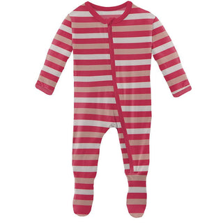 Girl's Print Bamboo Footie with Zipper - Hopscotch Stripe KicKee Pants