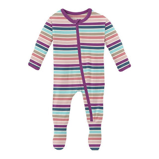 KicKee Pants Girl's Print Footie with Zipper - Love Stripe